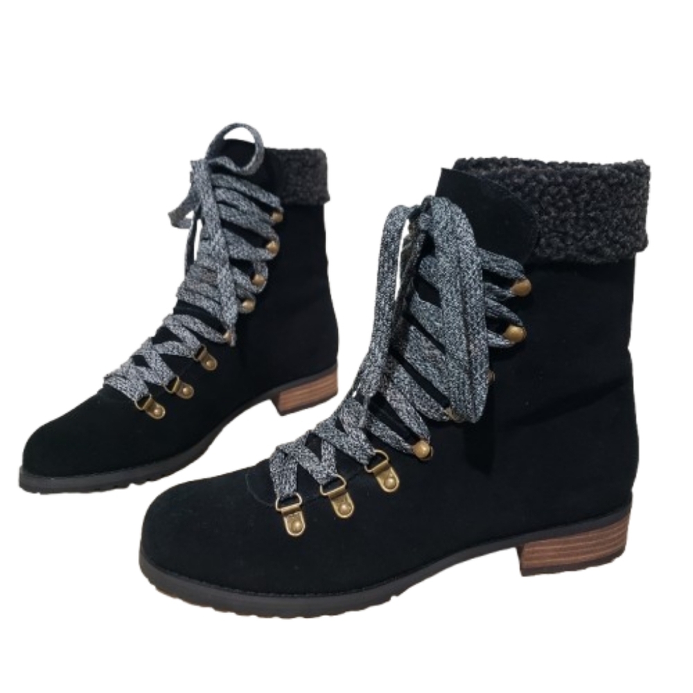 Sole Society Ada Boots Sz 8.5 Black Suede Leather Moto Biker Utility Goth Laceup